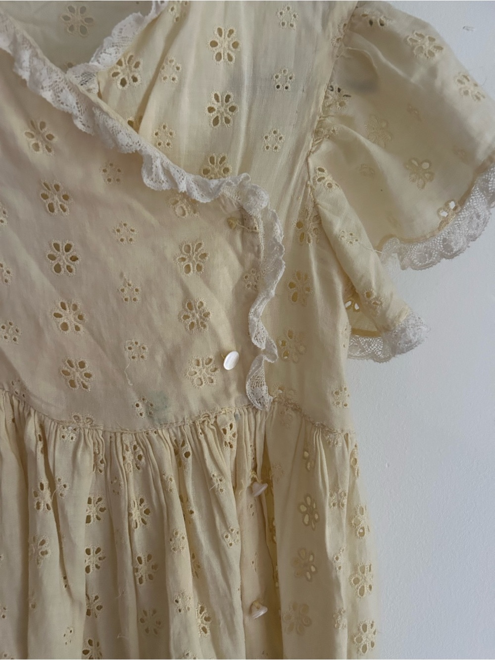 Girls Cream Eyelet Ruffle Dress - Picture 2 of 7